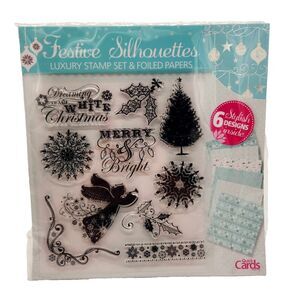 Quick Cards Festive Silhouettes Cling Stamp Set & Foiled Papers Christmas UK